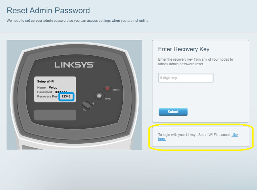 Logging into the Linksys Web interface.
