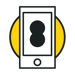 Icon of a smartphone framed by a circular yellow background.