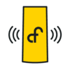 A yellow router with the Connect Fibre CF logo inside receiving a signal.