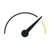 Speedometer showing the speed as fast and the top half is highlighted yellow