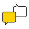 Two speech bubbles, one is yellow and one is white