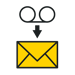 Voicemail symbol of two circles connected on the bottom by a horizonal line with a black arrow pointing underneath it where there is a yellow envelope