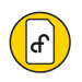 Icon of a SIM card inside a yellow circle with black outline, featuring the Connect Fibre logo on the card.