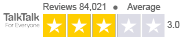 Negative yellow Trustpilot score for Connect Fibre competitor TalkTalk. They got 3/5 based on over 84k reviews.