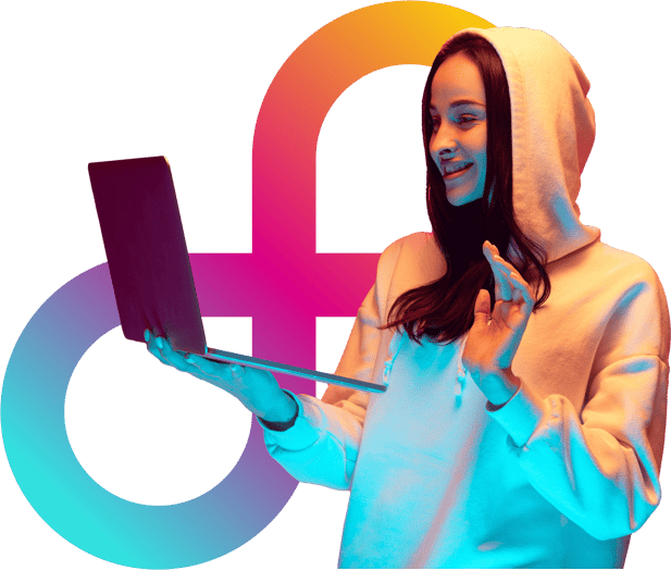 Young woman using a laptop and enjoying full fibre broadband 