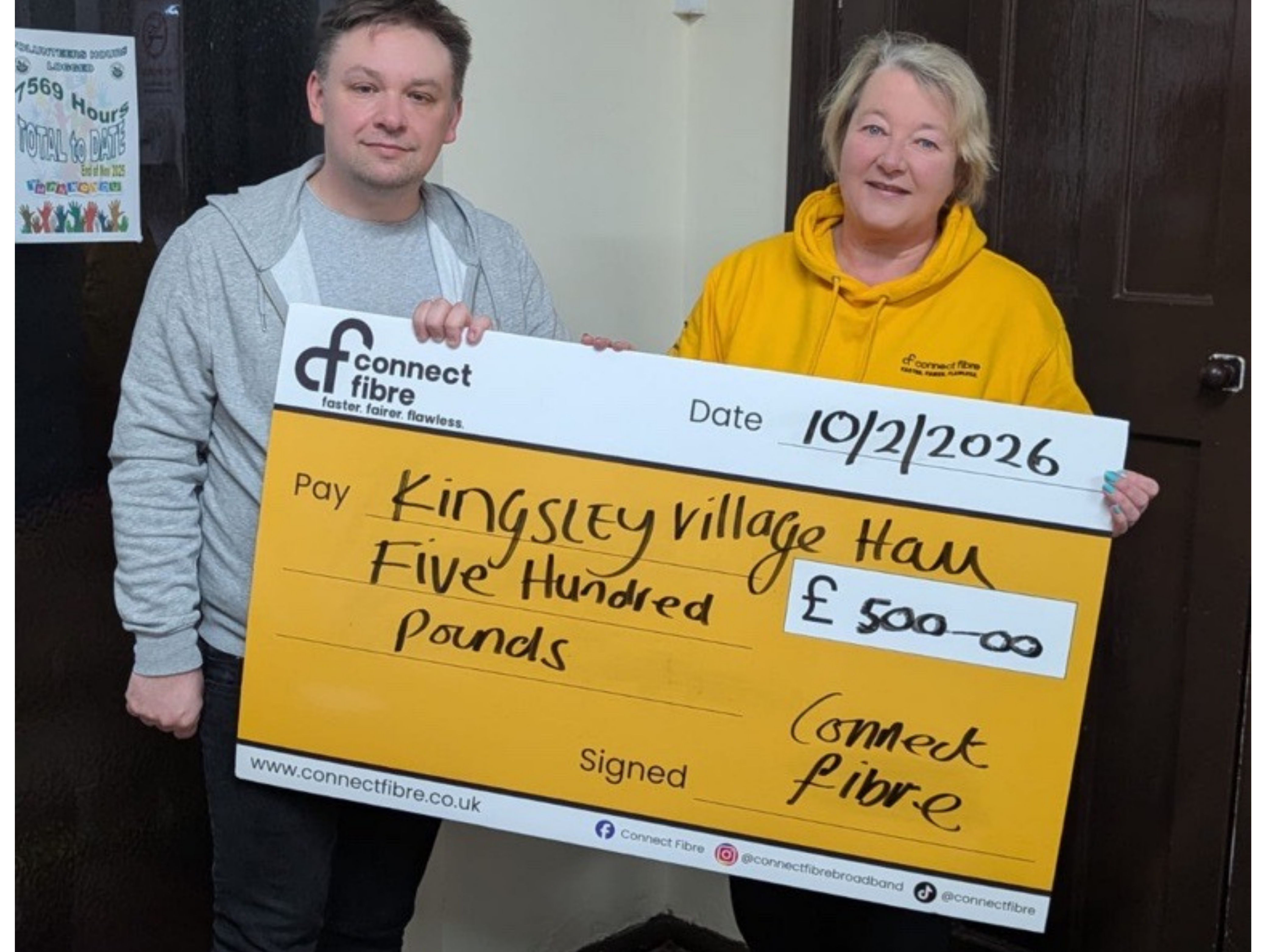 Connect Fibre awards £500 community grant to Kingsley Parish Village Hall