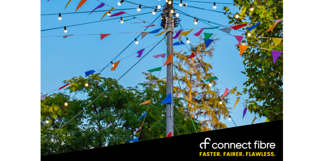 Maypole with bunting and festoon lighting